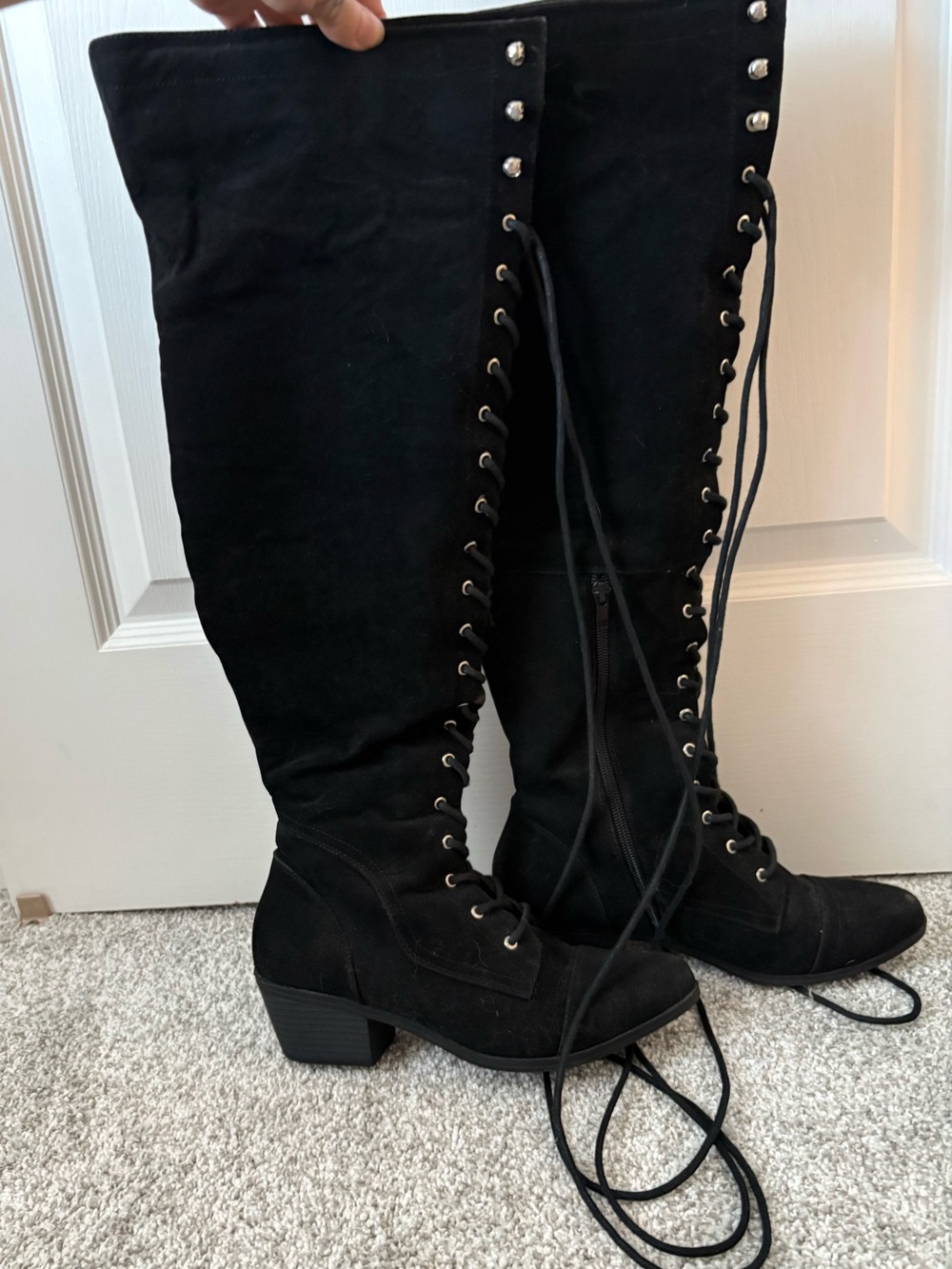 JustFab Black Over-the-Knee Lace-Up Boots - Picture 1 of 4